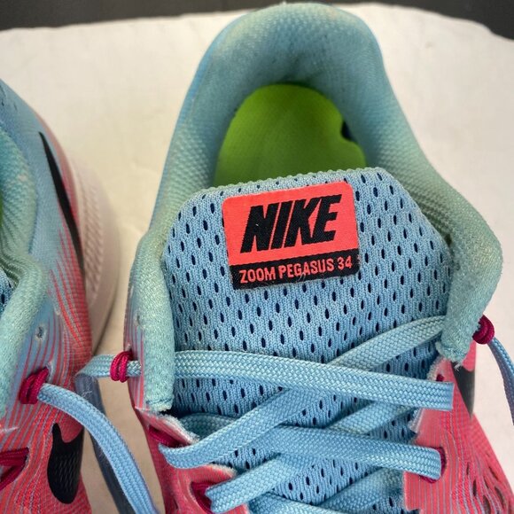 Nike Womens Air Zoom Pegasus 34 Blue Pink Running Shoes Sneakers Size 9,Athletic - Picture 7 of 12